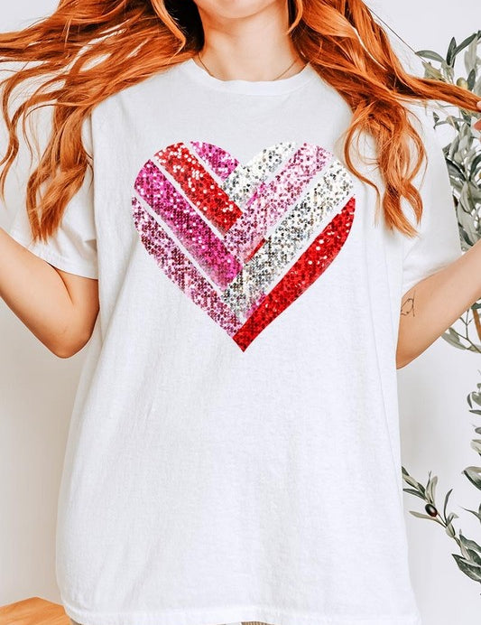 Unisex Heavy Cotton Striped Heart Graphic Tee