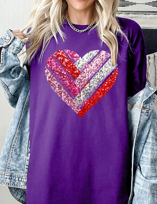 Unisex Heavy Cotton Striped Heart Graphic Tee