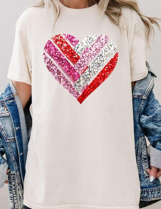 Unisex Heavy Cotton Striped Heart Graphic Tee
