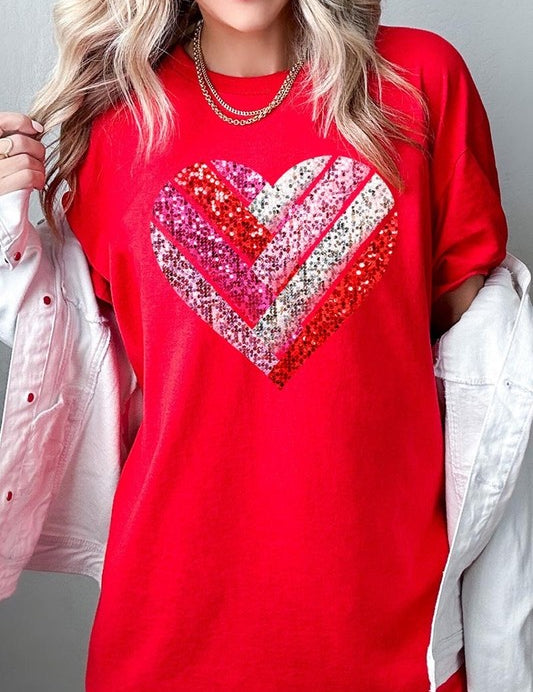 Unisex Heavy Cotton Striped Heart Graphic Tee