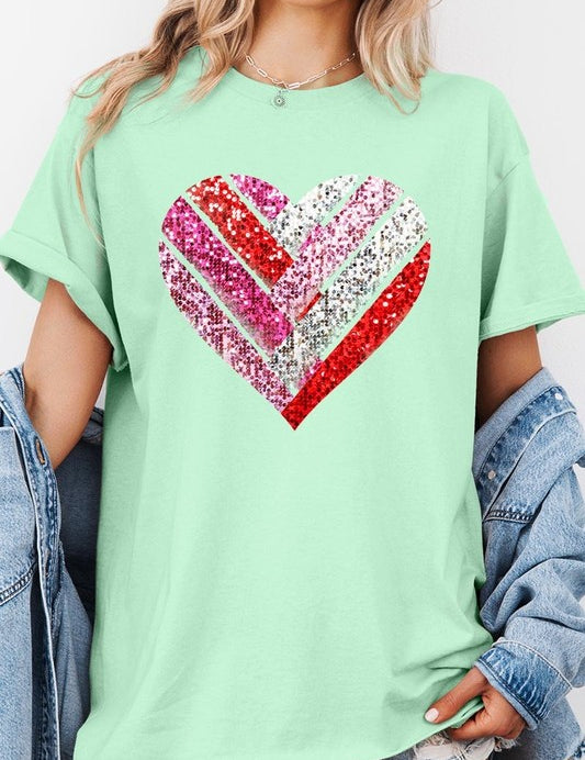 Unisex Heavy Cotton Striped Heart Graphic Tee
