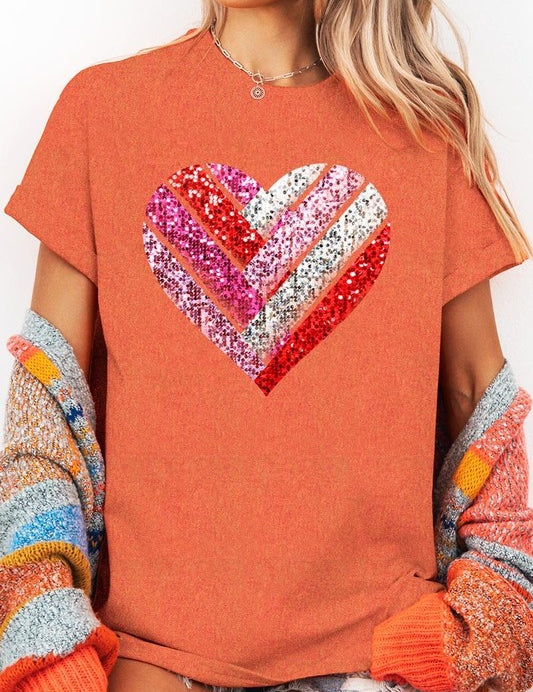 Unisex Heavy Cotton Striped Heart Graphic Tee