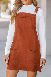 Women Front Pockets Sleeveless Overall Dress