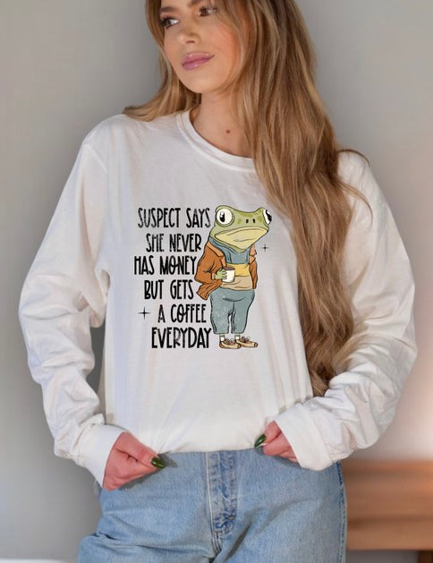 Unisex Long Sleeve Coffee-Themed Cotton Tee