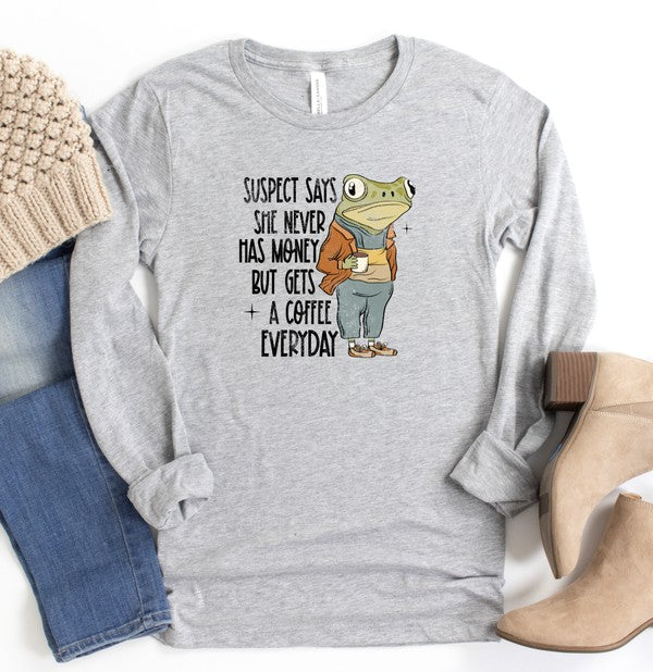 Unisex Long Sleeve Coffee-Themed Cotton Tee