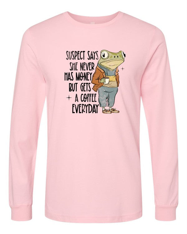 Unisex Long Sleeve Coffee-Themed Cotton Tee