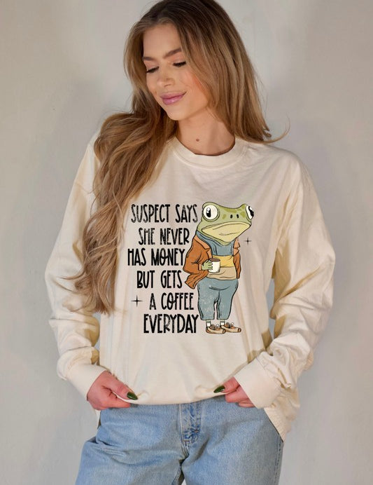 Unisex Long Sleeve Coffee-Themed Cotton Tee