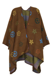 Women's Geometric Pattern Multi-Color Poncho