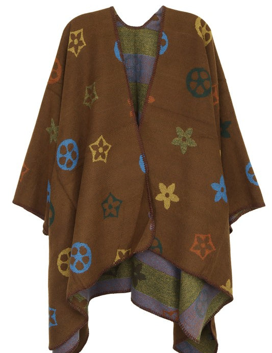 Women's Geometric Pattern Multi-Color Poncho