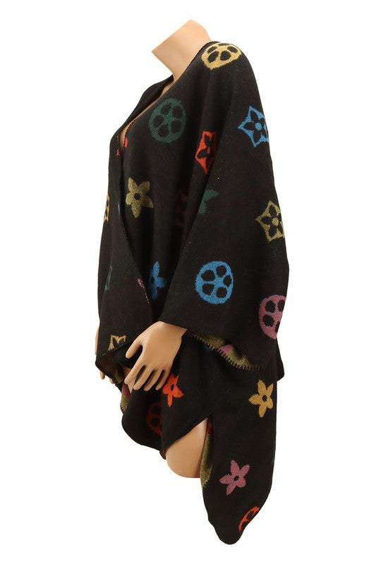 Women's Geometric Pattern Multi-Color Poncho