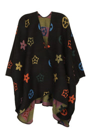 Women's Geometric Pattern Multi-Color Poncho