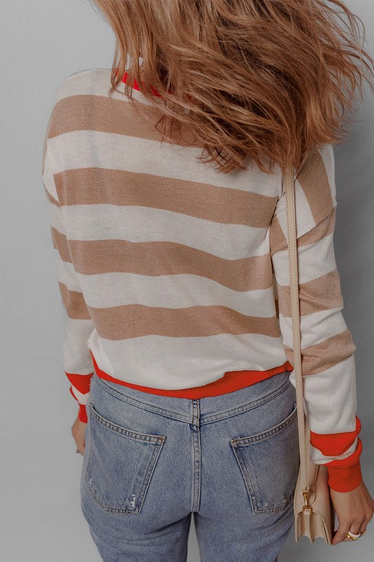 Women's Loose Fit Striped Round Neck Sweater