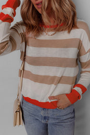 Women's Loose Fit Striped Round Neck Sweater