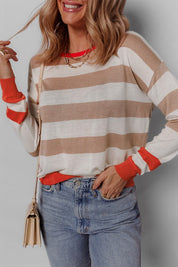 Women's Loose Fit Striped Round Neck Sweater