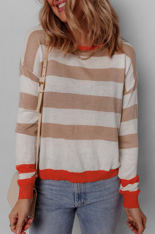 Women's Loose Fit Striped Round Neck Sweater