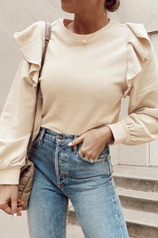 Women's Ruffled Long Sleeve Blouse in Solid Color