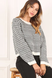 Women's Casual Herringbone Pattern Crew Neck Sweater