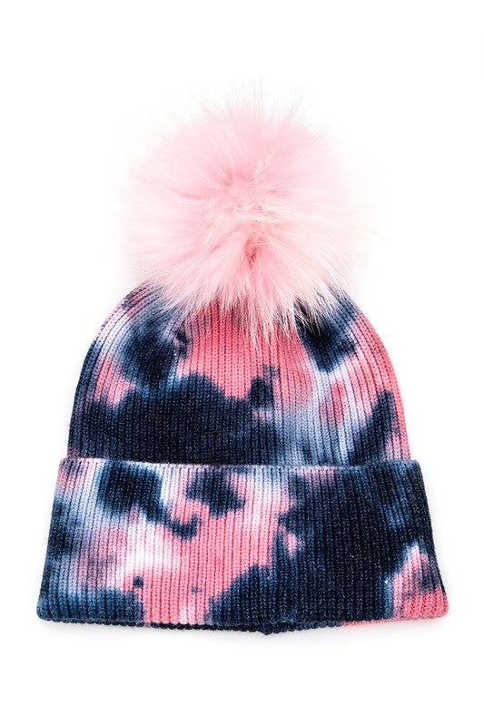 Women's Tie-Dyed Raccoon Fur Pom Beanie