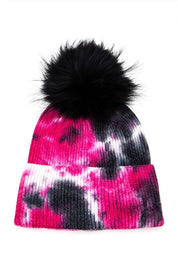 Women's Tie-Dyed Raccoon Fur Pom Beanie