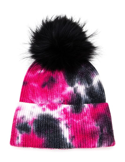 Women's Tie-Dyed Raccoon Fur Pom Beanie