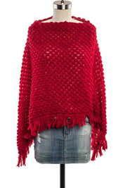 Women's Raised Knit Fringe Poncho