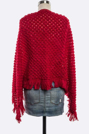 Women's Raised Knit Fringe Poncho