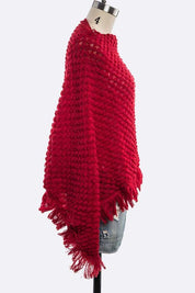 Women's Raised Knit Fringe Poncho