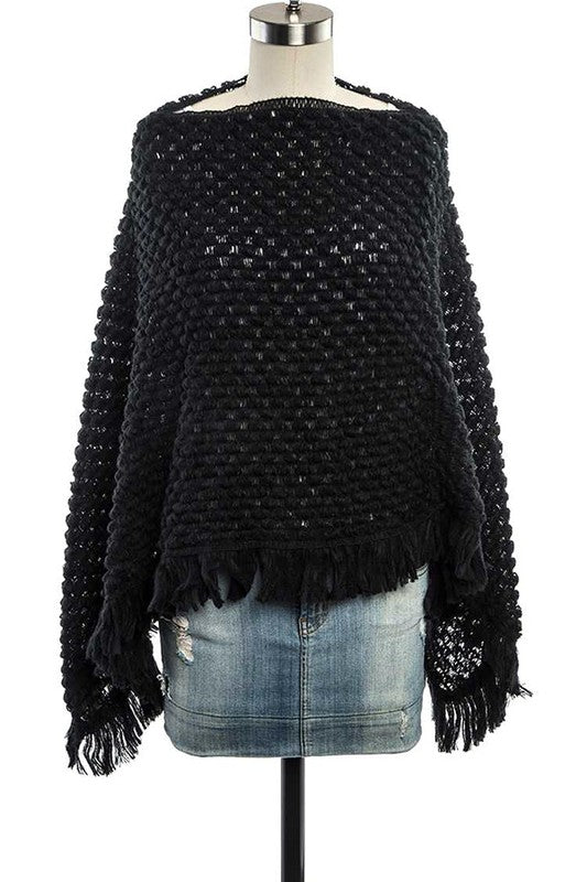 Women's Fringe Acrylic Knit Poncho