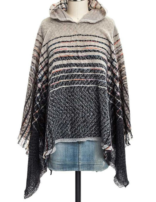 Women's Hooded Raw Edge Winter Poncho