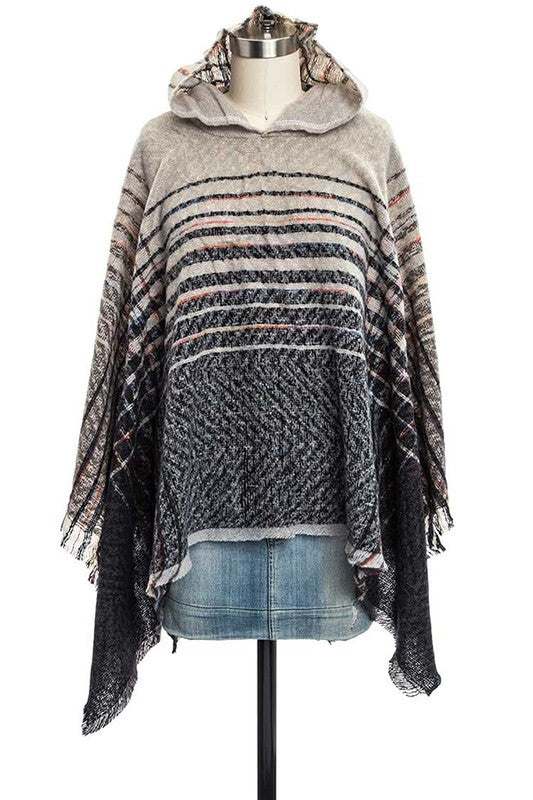 Women's Hooded Raw Edge Winter Poncho