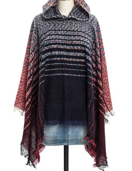 Women's Hooded Raw Edge Winter Poncho