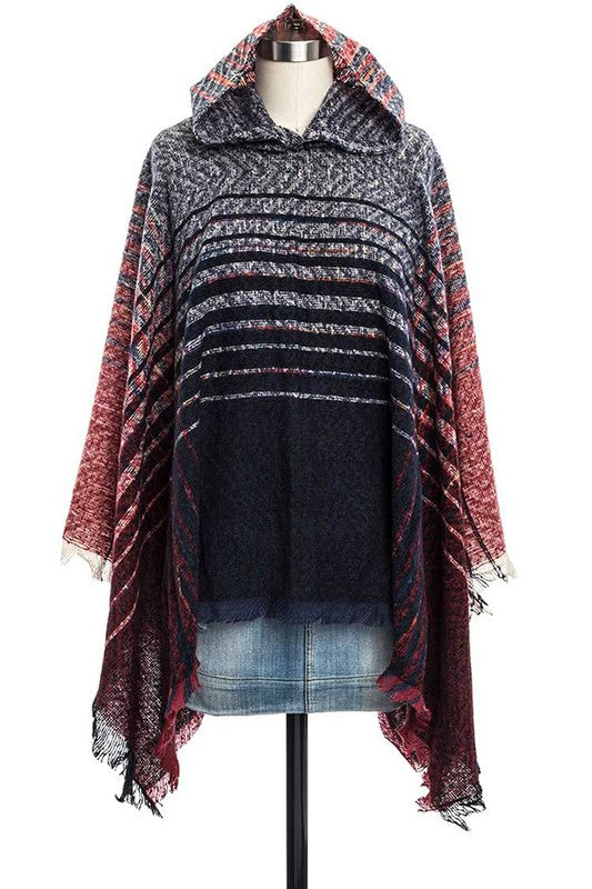 Women's Hooded Raw Edge Winter Poncho