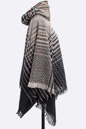 Women's Hooded Raw Edge Winter Poncho