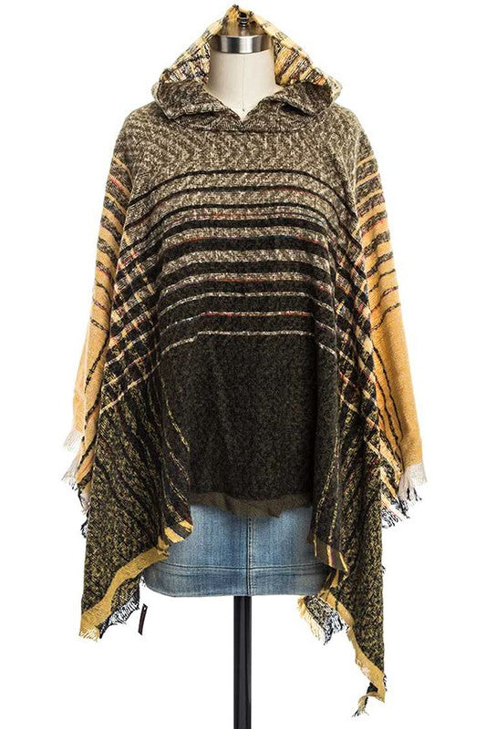 Women's Hooded Raw Edge Winter Poncho