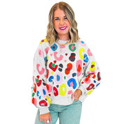 Women's Cozy Leopard Print Drop Shoulder Pullover Sweatshirt