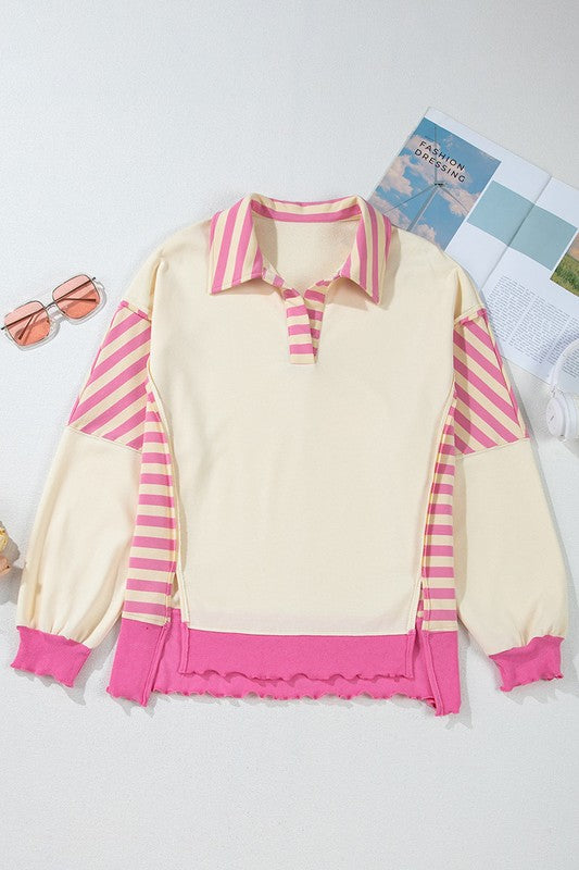 Women's Colorblock Patchwork Collared Sweatshirt