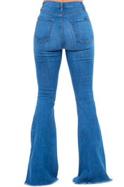 Women's High Rise Bell Bottom Jeans with Heart Embellishments