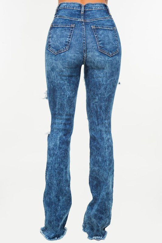 Women's High Rise Boot Cut Jeans with Frayed Hem