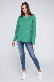 Women's Oversized Ribbed Melange Hacci Sweater with Pocket