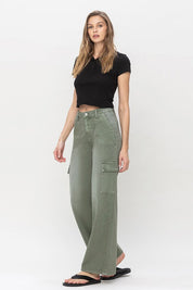 Women's High Rise Utility Cargo Wide Leg Jeans