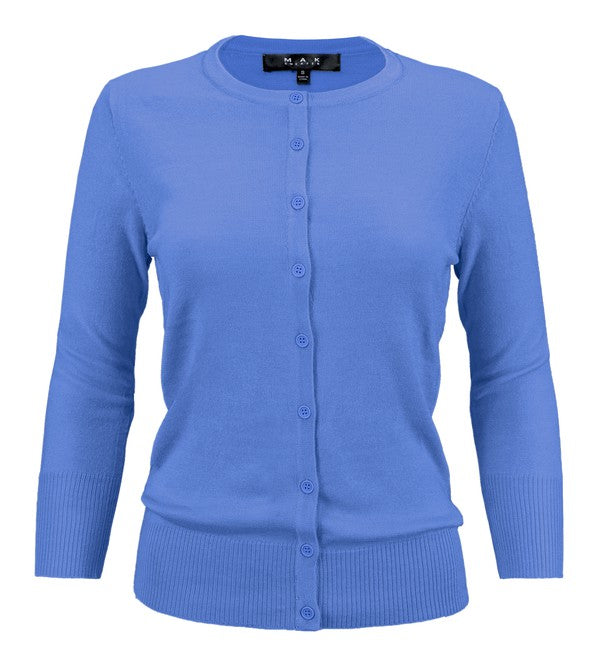 Women's Casual Crewneck Button Down Knit Cardigan Sweater