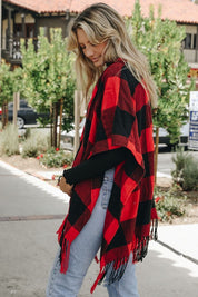 Women's Buffalo Check Tassel Poncho