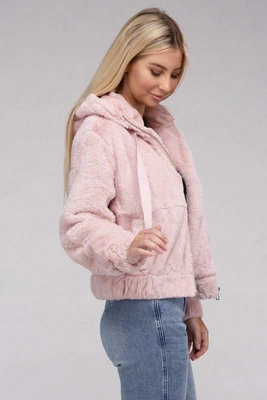 Women's Cozy Fluffy Zip-Up Teddy Hoodie