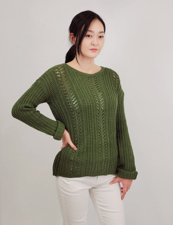 Women's Long-Sleeve Breathable Crochet Sweater