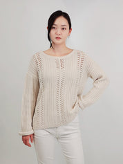 Women's Long-Sleeve Breathable Crochet Sweater