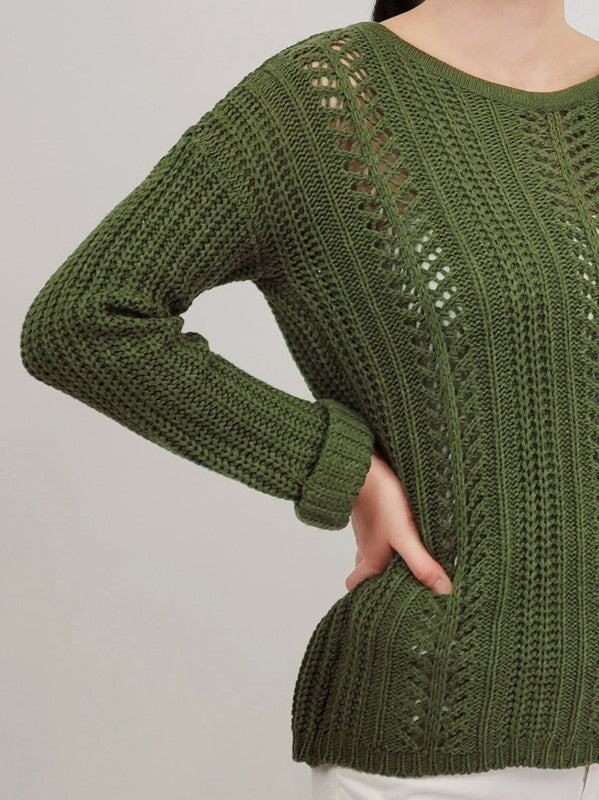 Women's Long-Sleeve Breathable Crochet Sweater