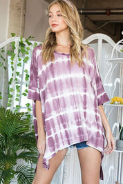 Women's Striped Tie Dye Round Neck Tunic