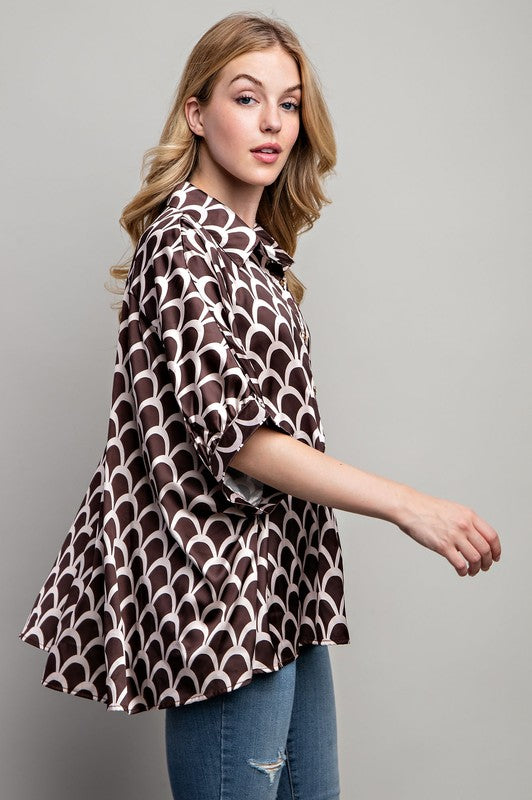 Women's Geometric Print Oversized Button Down Shirt