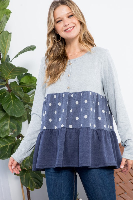 Women's Casual Colorblock Polka Dot Top