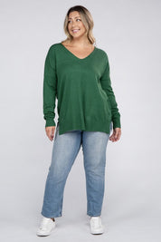 Women's Plus Oversized V-Neck Garment Dyed Sweater